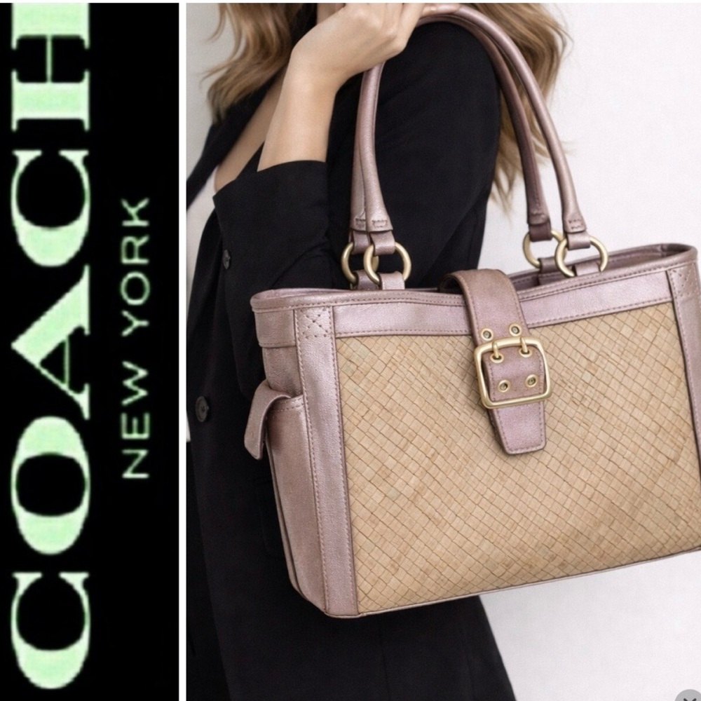 Coach Straw Leather Tote Bag - Picture 4 of 16